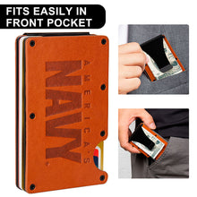 Leather Navy RFID Blocking Metal Wallet