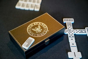 US Navy Double Nine Dominoes - Black Leather Box