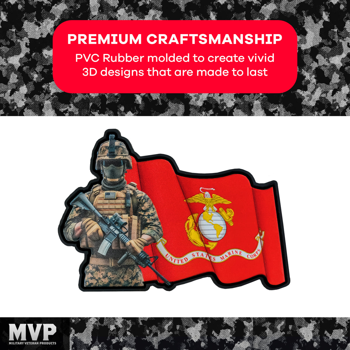 Marine Corps Flag Patch Hook & Loop Back | Tactical USMC Rubber Patch