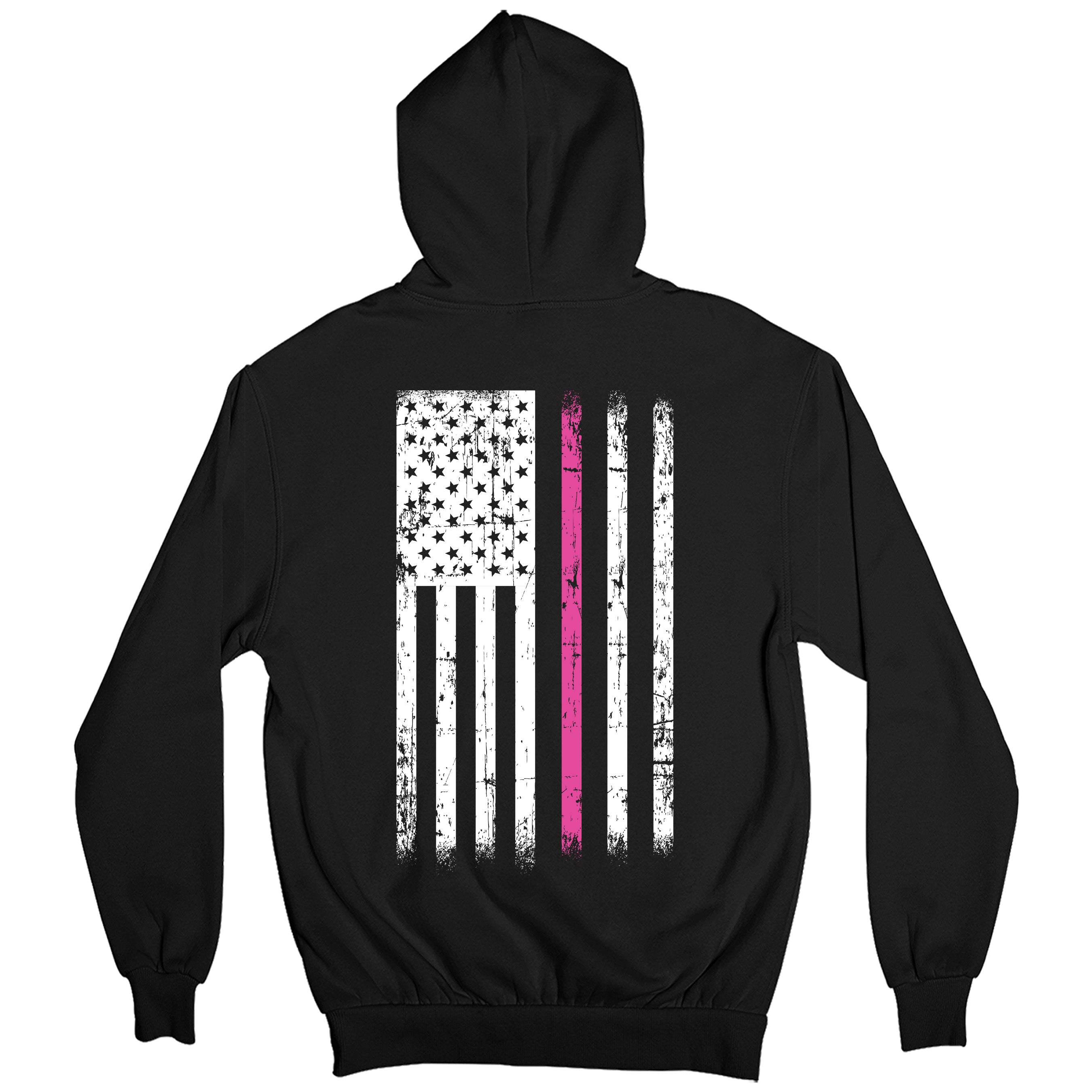 Black Cancer Awareness Hoodie. Patriotic Pink Cancer Flag Tee