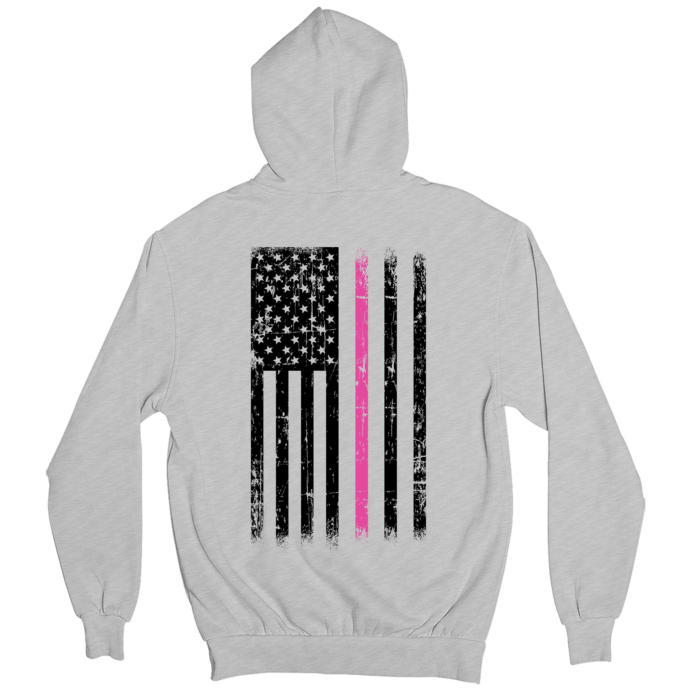 Grey Cancer Awareness Hoodie. Patriotic Pink Cancer Flag Tee