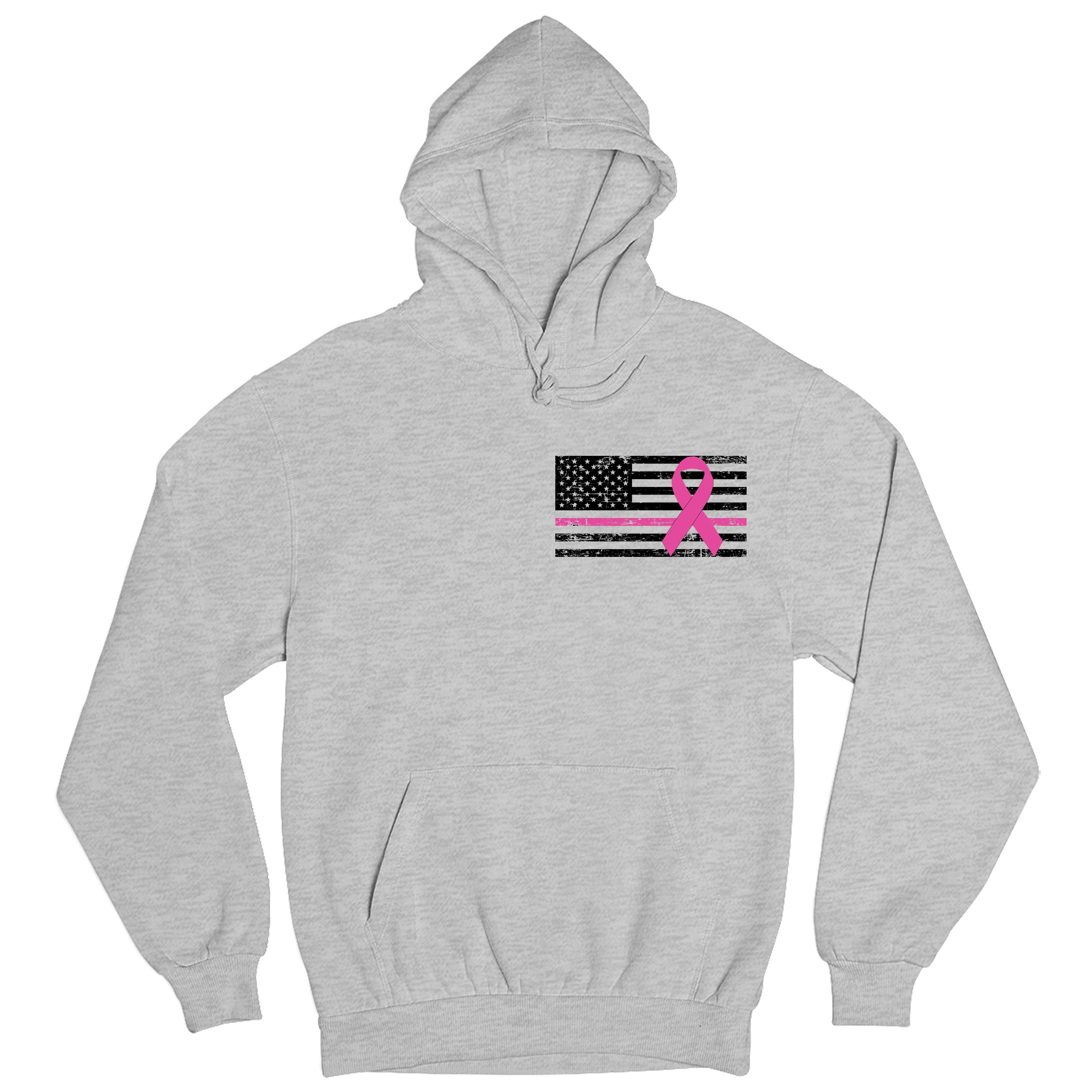 Grey Cancer Awareness Hoodie. Patriotic Pink Cancer Flag Tee
