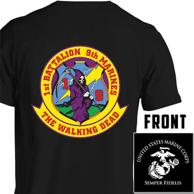 1st Bn 9th Marines USMC Unit T-Shirt, 1st Bn 9th Marines logo, USMC gift ideas for men, Marine Corp gifts men or women