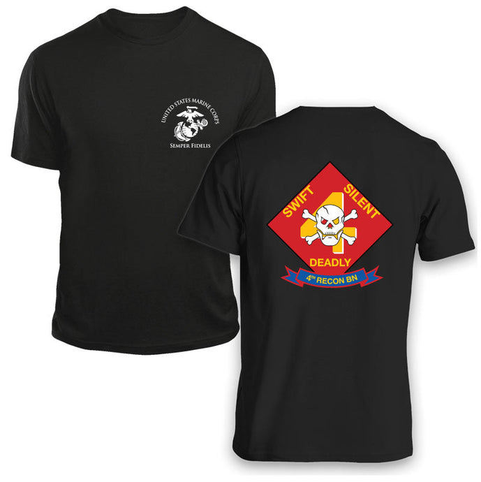 4th Reconnaissance Battalion Unit Logo Black Short Sleeve T-Shirt