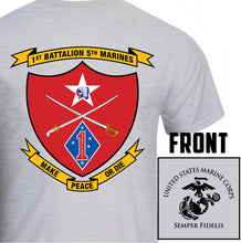 1st Bn, 5th Marines USMC Unit T-Shirt, 1st Bn, 5th Marines logo, USMC gift ideas for men, Marine Corp gifts men or women