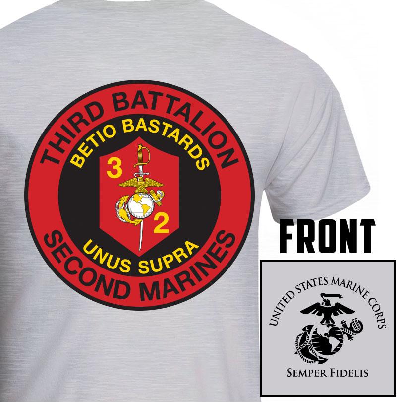 3d Bn 2d Marines USMC Unit T-Shirt, 3d Bn 2d Marines logo, USMC gift ideas for men, Marine Corp gifts men or women 3d Bn 2d Marines 3d Bn 2d Marines gray