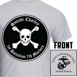 1st Bn 7th Marines Suicide Charley USMC Unit T-Shirt, 1st Bn 7th Marines Suicide Charley logo, USMC gift ideas for men, Marine Corp gifts men or women 