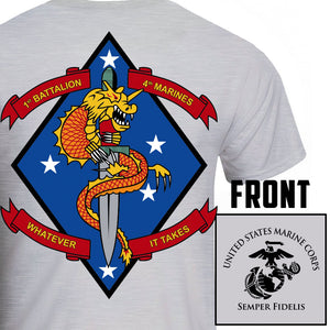 1st Battalion 4th Marines Unit Logo Heather Grey Short Sleeve T-Shirt