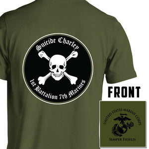 1st Bn 7th Marines Suicide Charley USMC Unit T-Shirt, 1st Bn 7th Marines Suicide Charley logo, USMC gift ideas for men, Marine Corp gifts men or women 