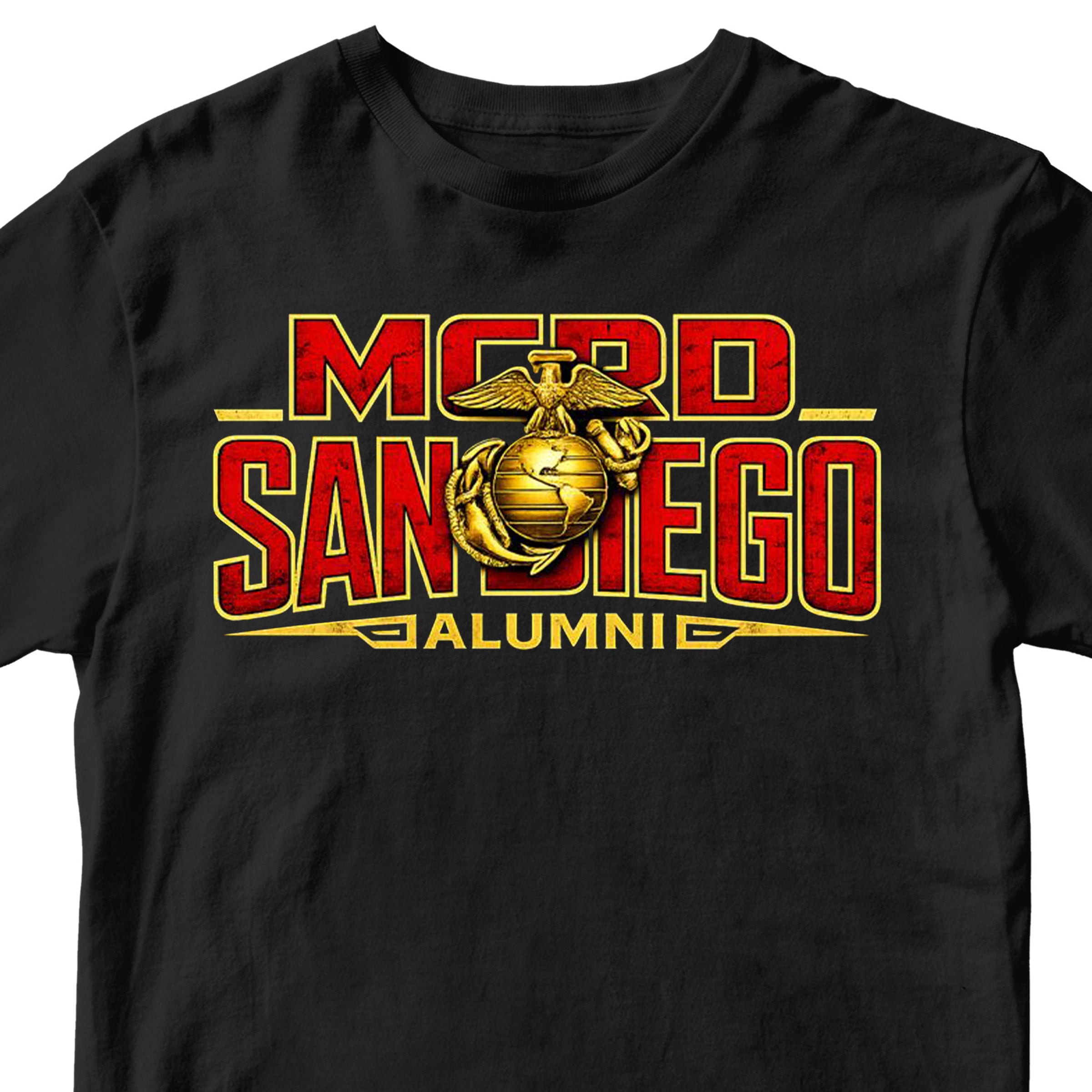 United States Marine Corps San Diego alumni shirt featuring EGA emblem. Black MCRD San Diego Tee.