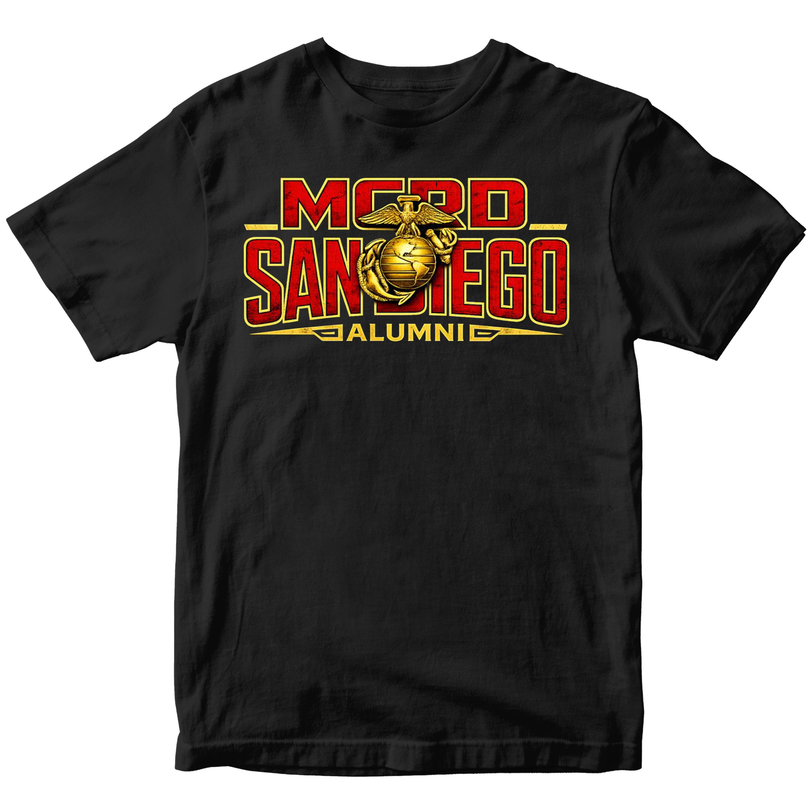 United States Marine Corps San Diego alumni shirt featuring EGA emblem. Black MCRD San Diego Tee.