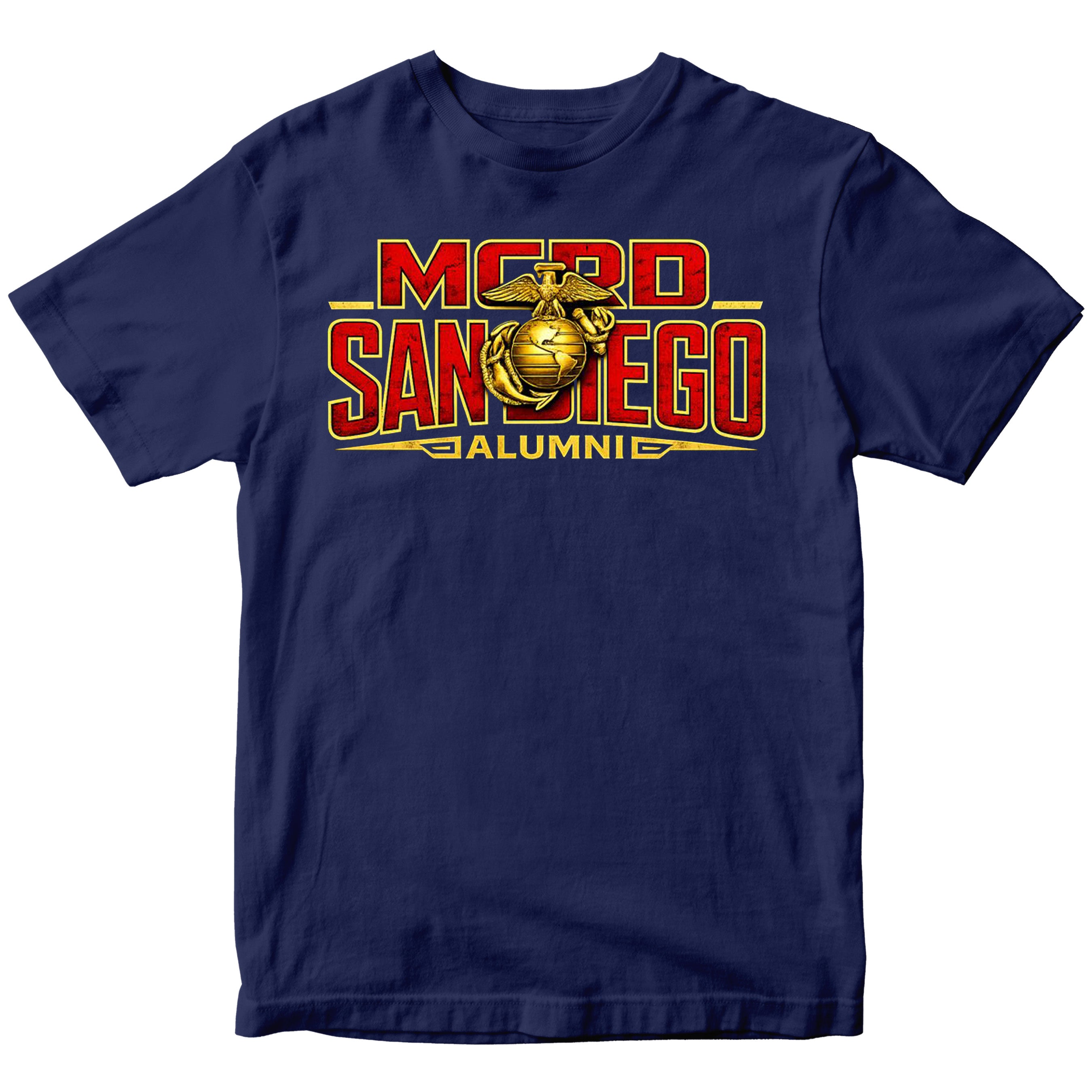 United States Marine Corps San Diego alumni shirt featuring EGA emblem. Navy MCRD San Diego Tee.