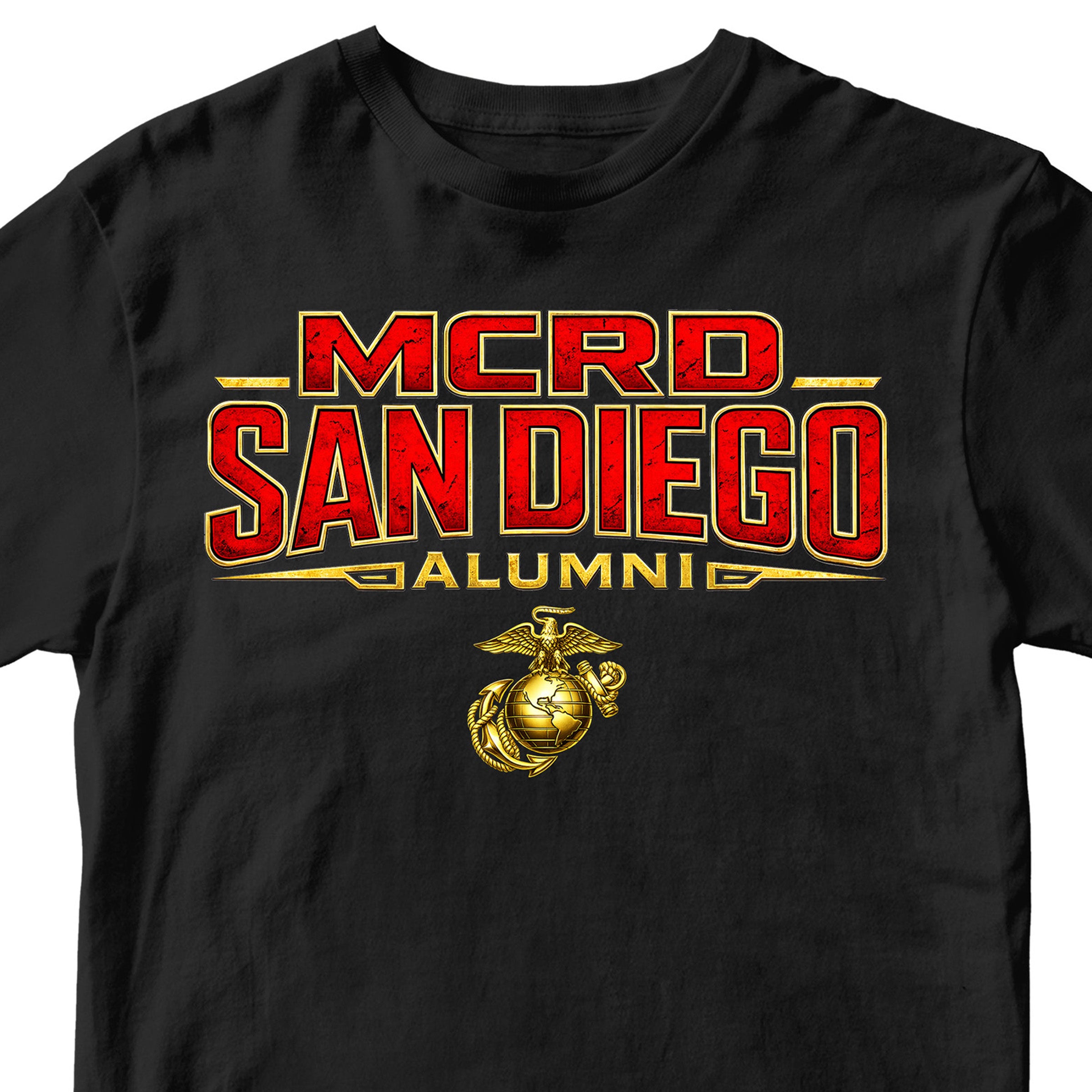 United States Marine Corps San Diego alumni shirt featuring EGA emblem. Black MCRD San Diego Tee.