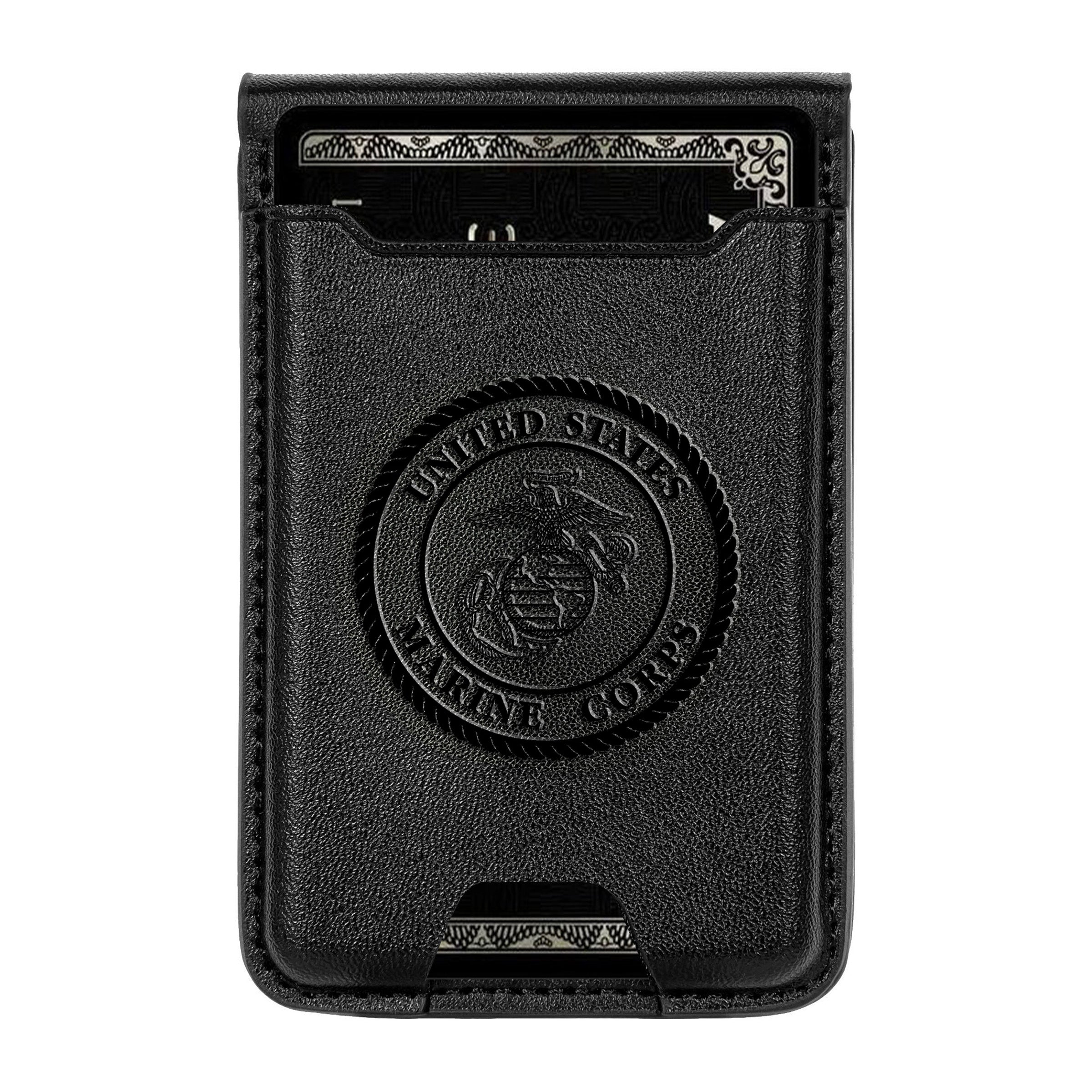 Black wallet with U.S. Marine Corps emblem on a white background