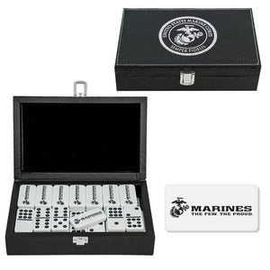 USMC Dominoes, USMC Double Nine Dominoes Black Leather Case