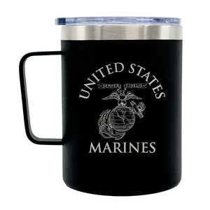 12 Oz USMC Black Double Wall Vacuum Insulated Stainless Steel Marine Corps Coffee Tumbler Travel Mug-Leakproof Lid