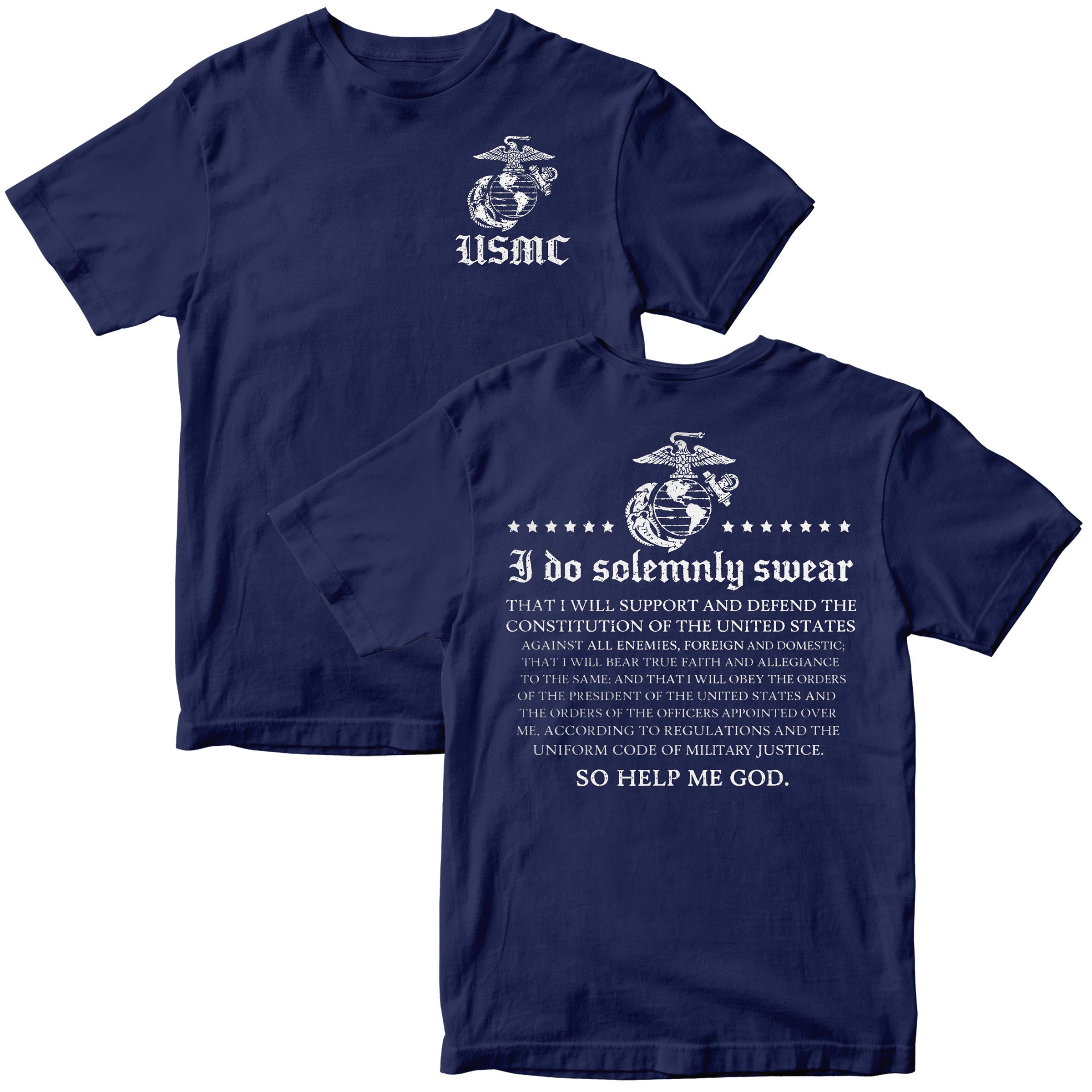 Navy USMC Oath of Enlistment T-shirt with Eagle Globe and Anchor and full oath text.