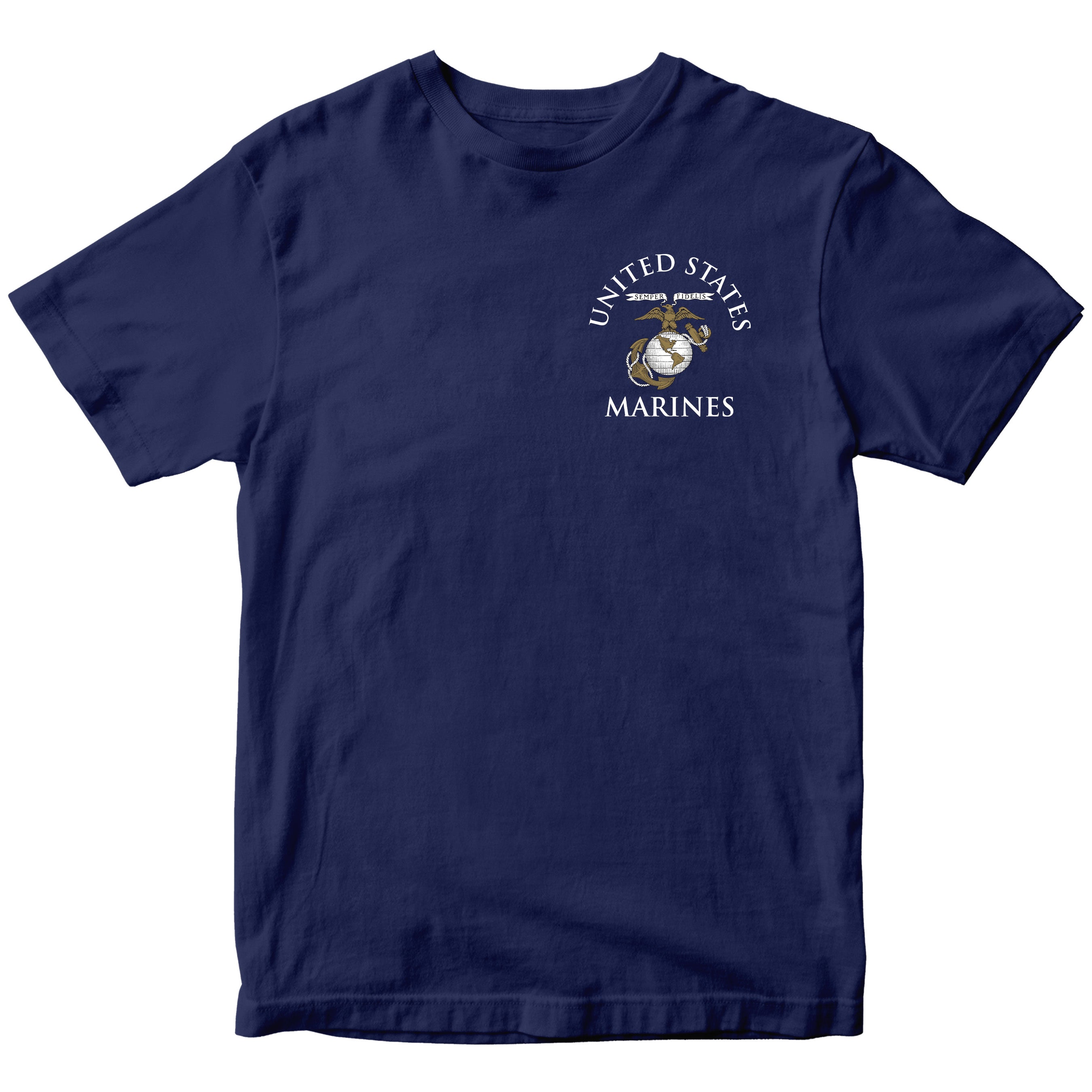 Navy Marine Corps tee featuring United States Marines text and EGA emblem chest seal