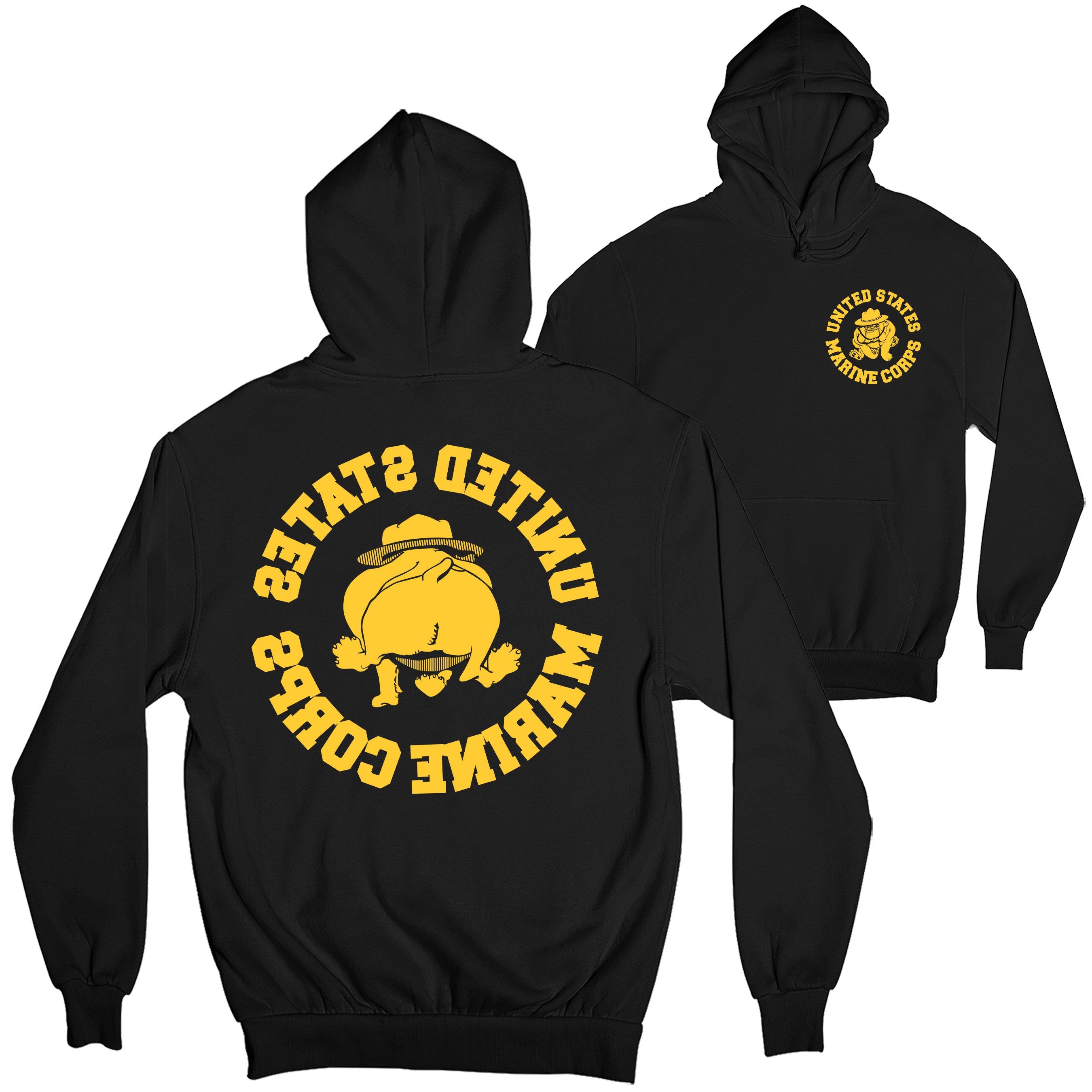 Marines Vintage Bulldog Black Hoodie. USMC Bulldog PT Hoodie
