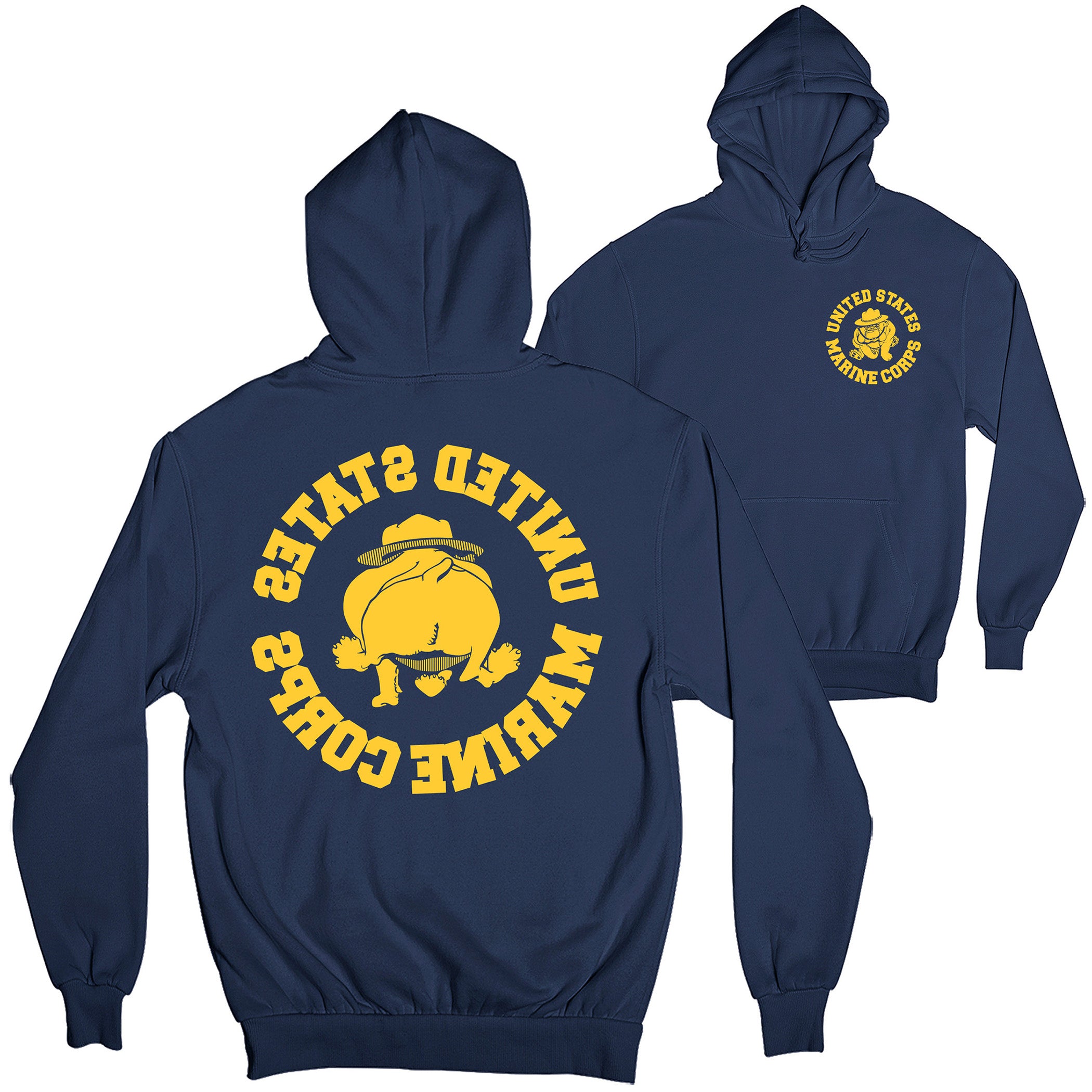Marines Vintage Bulldog Navy Hoodie. USMC Bulldog PT Hoodie