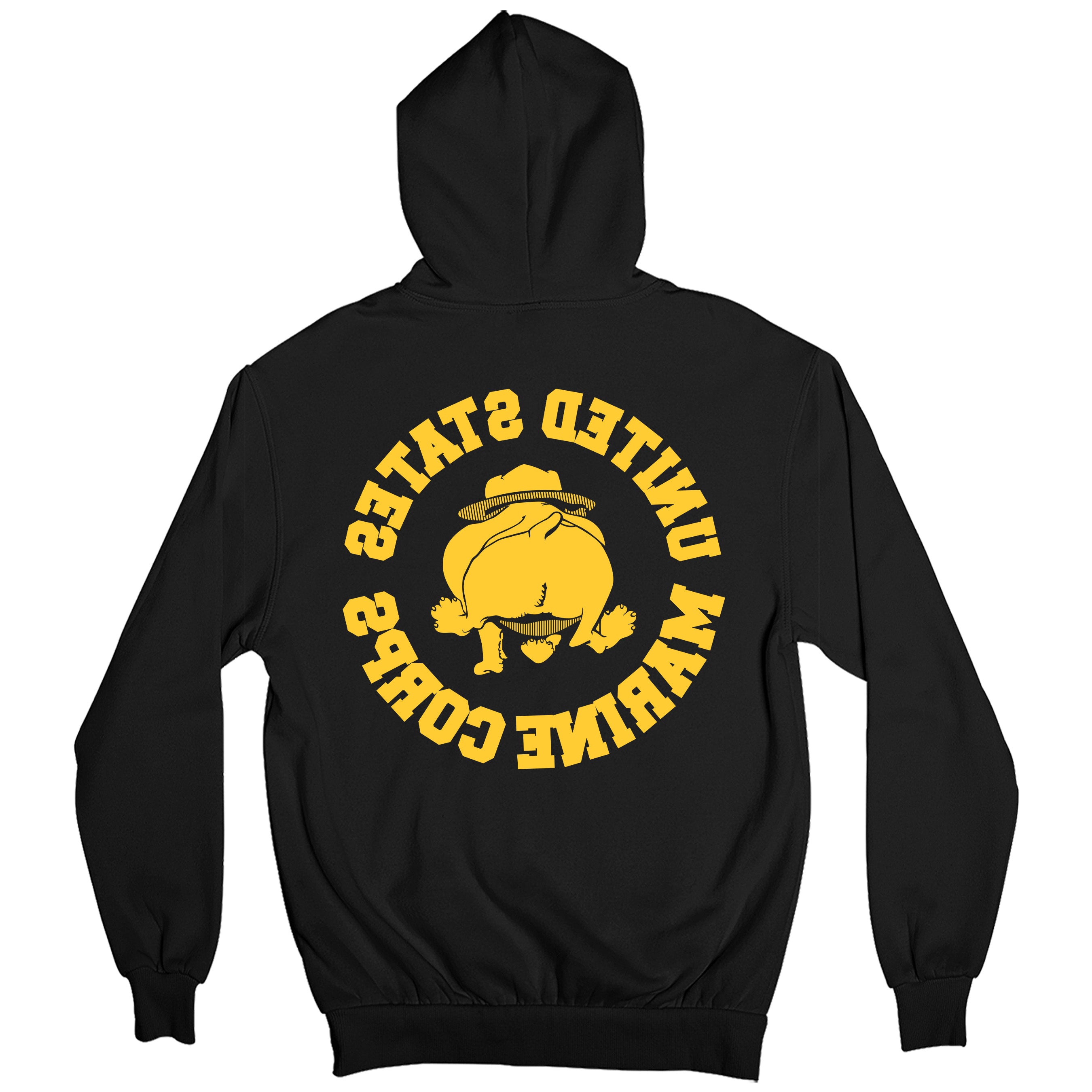 Marines Vintage Bulldog Black Hoodie. USMC Bulldog PT Hoodie