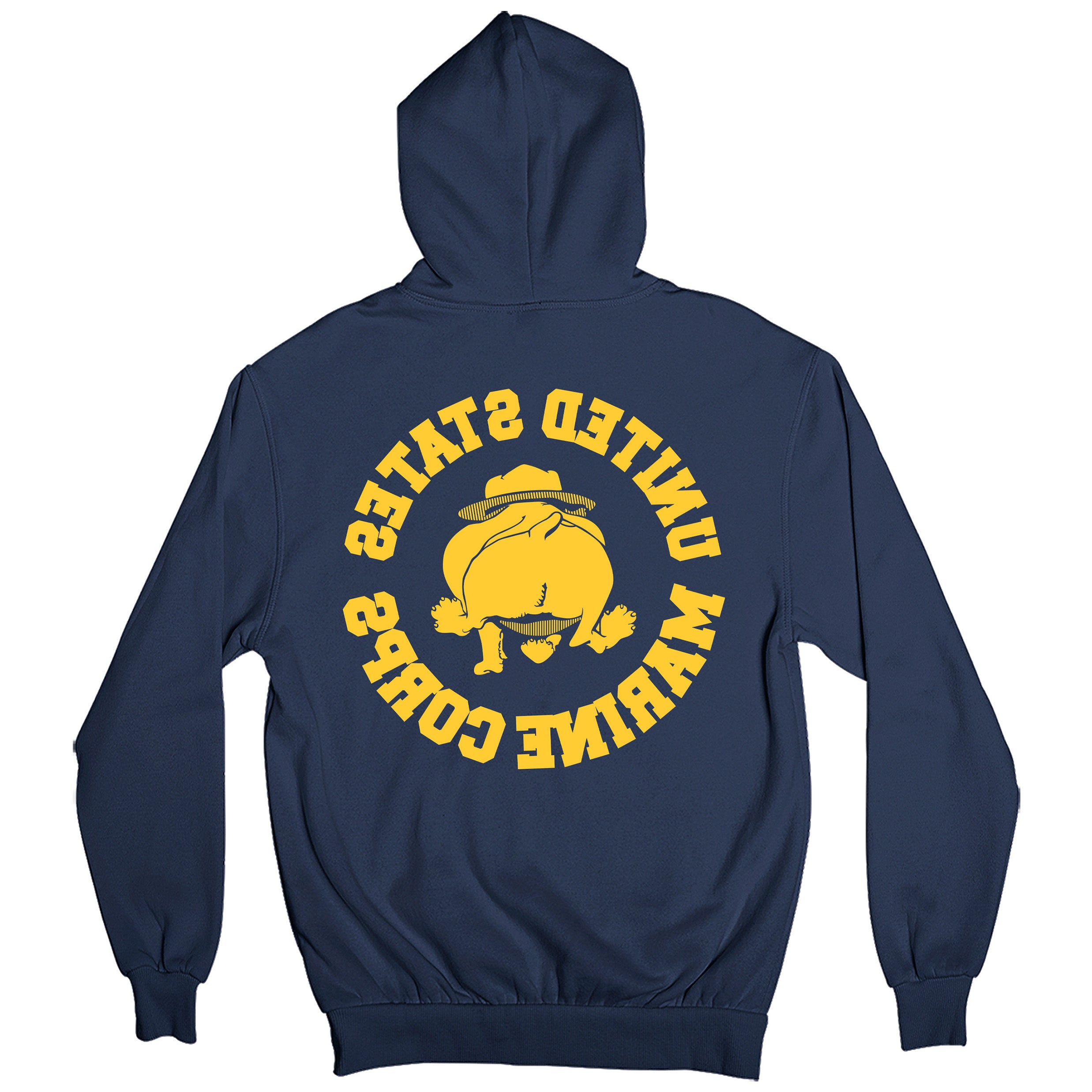 Marines Vintage Bulldog Navy Hoodie. USMC Bulldog PT Hoodie