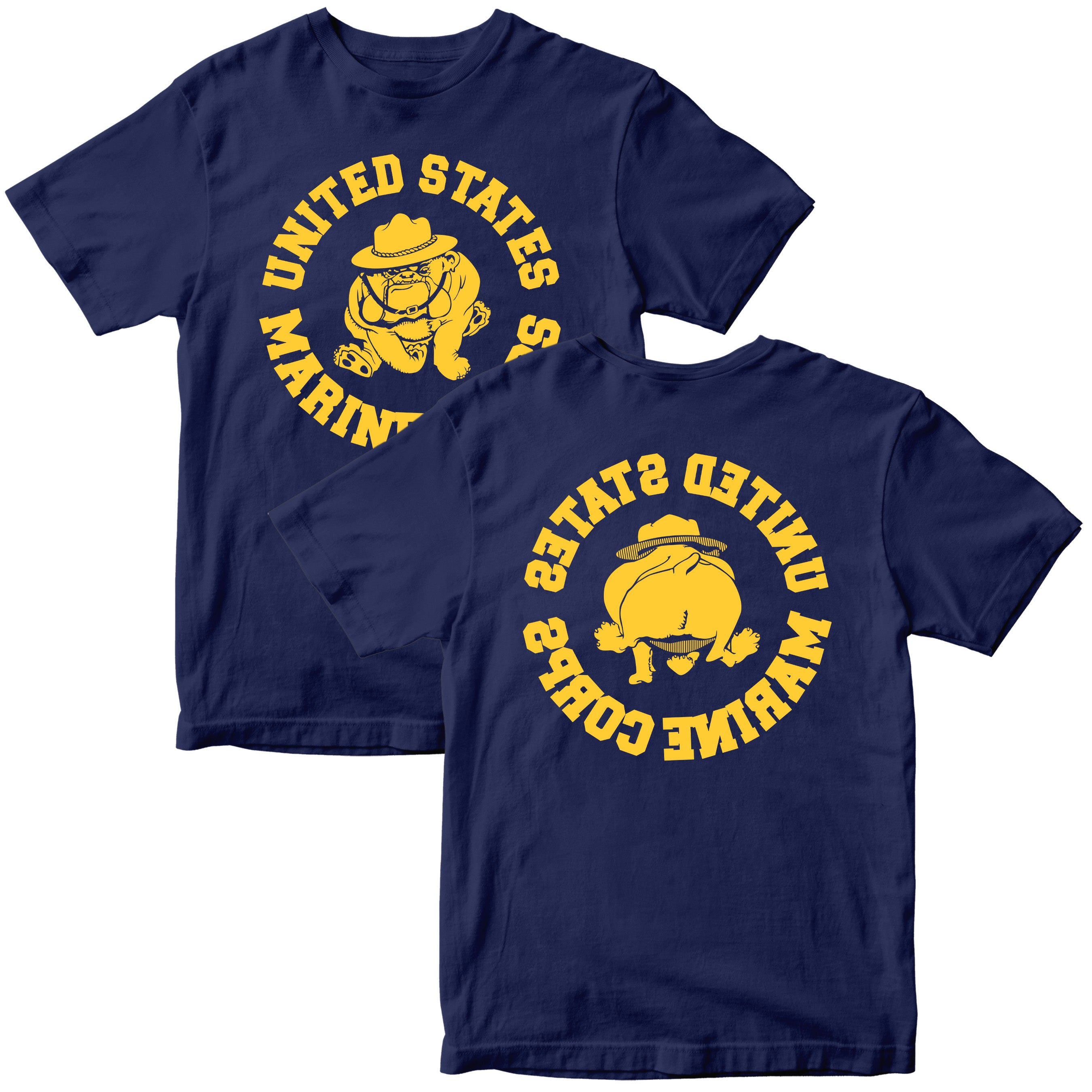 Marines Vintage Bulldog Navy T-shirt. USMC Bulldog PT Tee