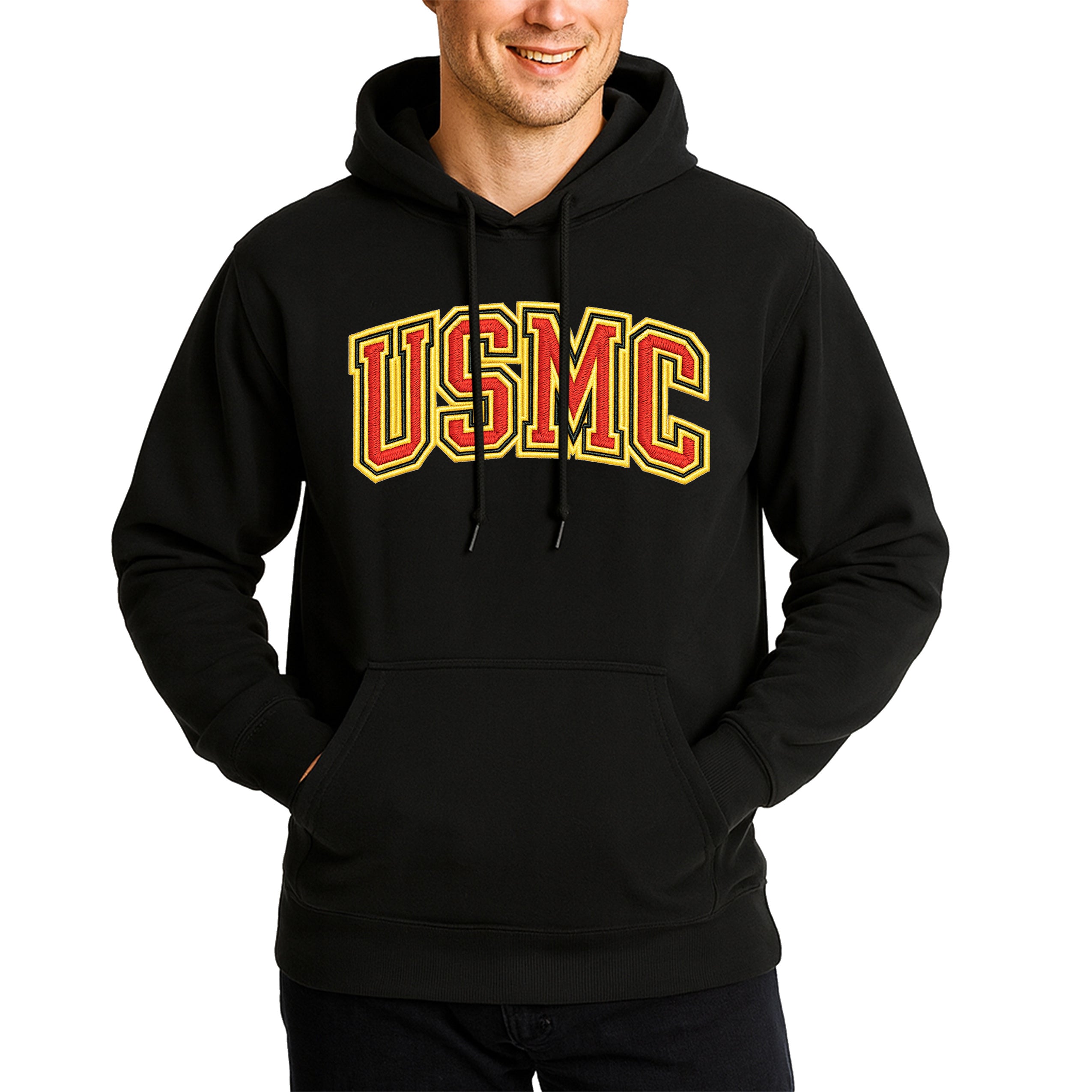Marines Black USMC Embroidered Patch Hoodie