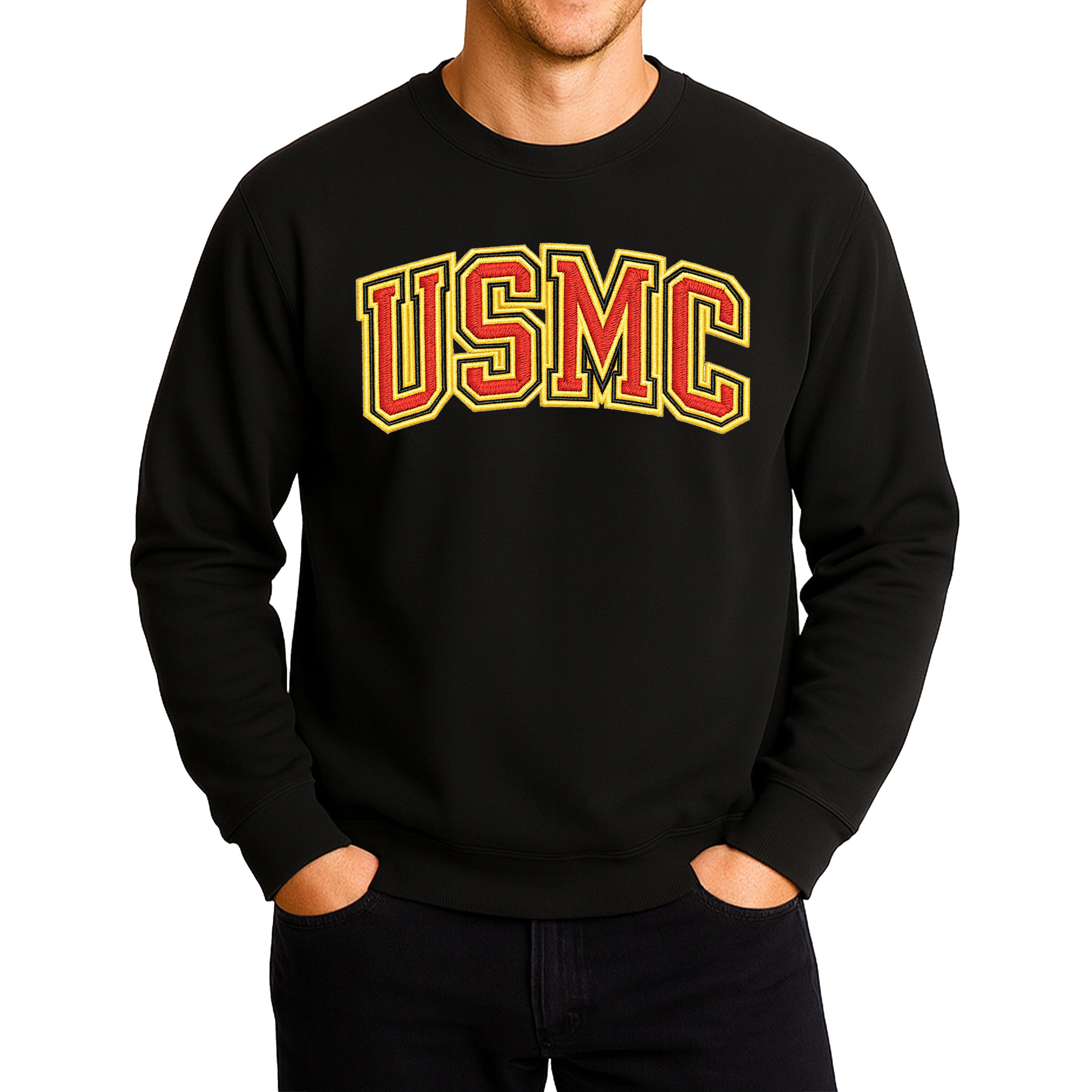 Marines Black USMC Embroidered Patch Sweatshirt