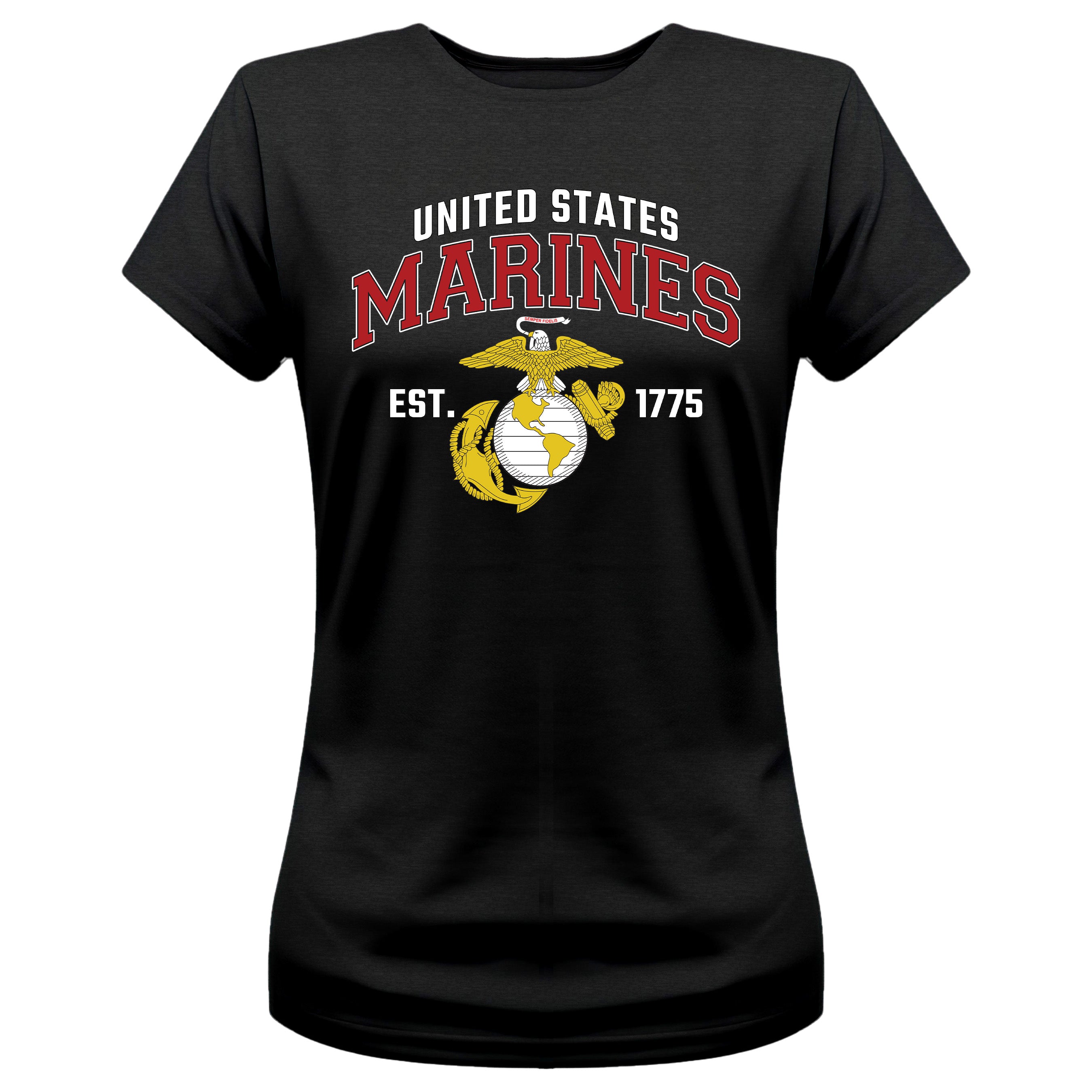 Women's Black USMC T-shirt. United States Marines Women's EGA Tee.