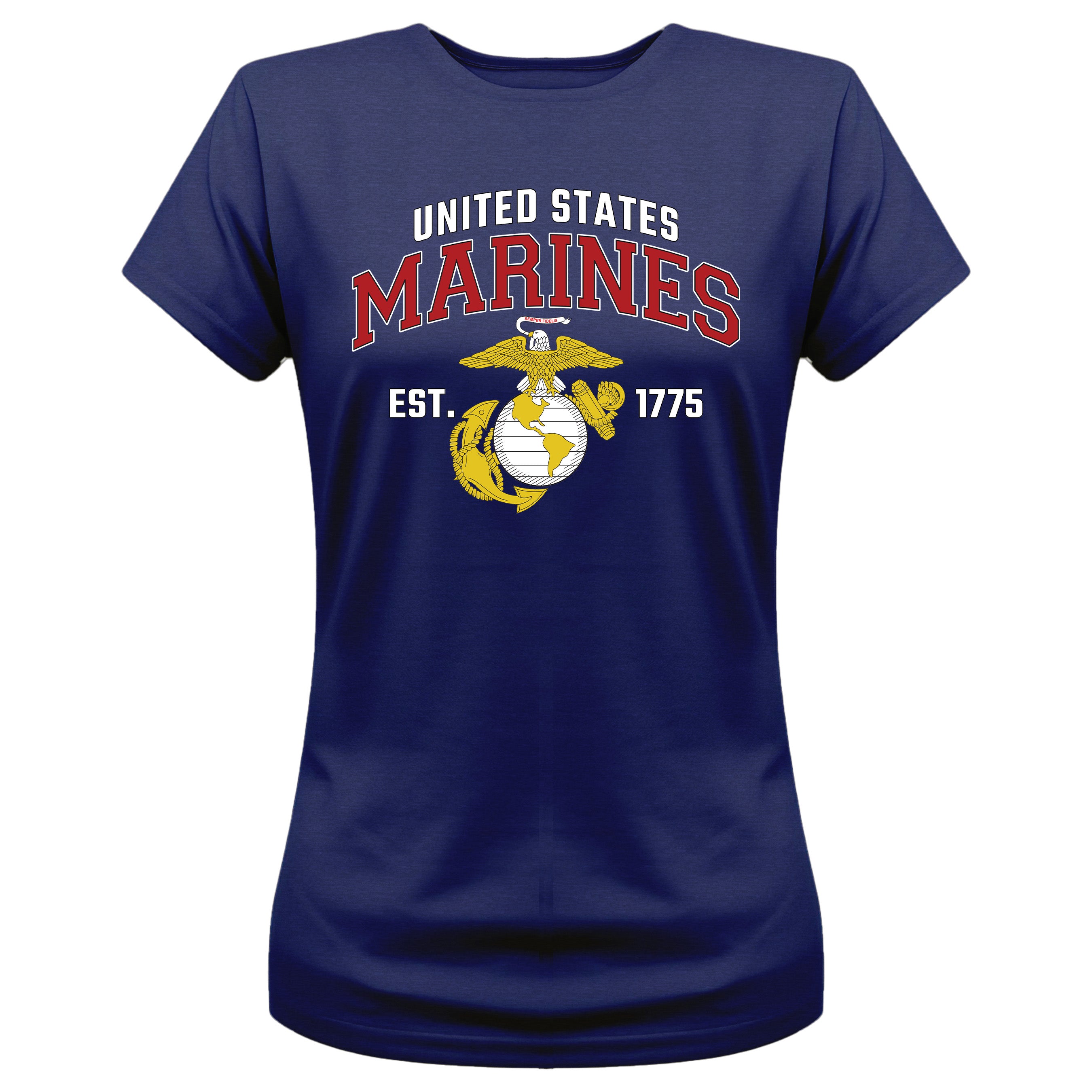 Women's Navy Blue USMC T-shirt. United States Marines Women's EGA Tee.