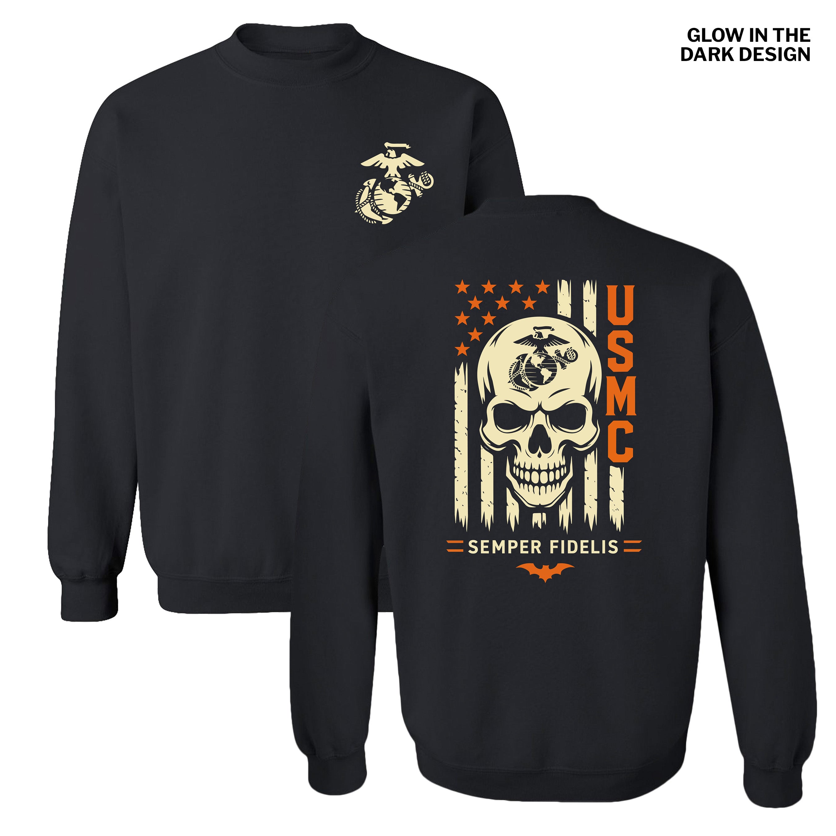 USMC Skull & Stripes Glow-in-the-Dark Halloween Sweatshirt