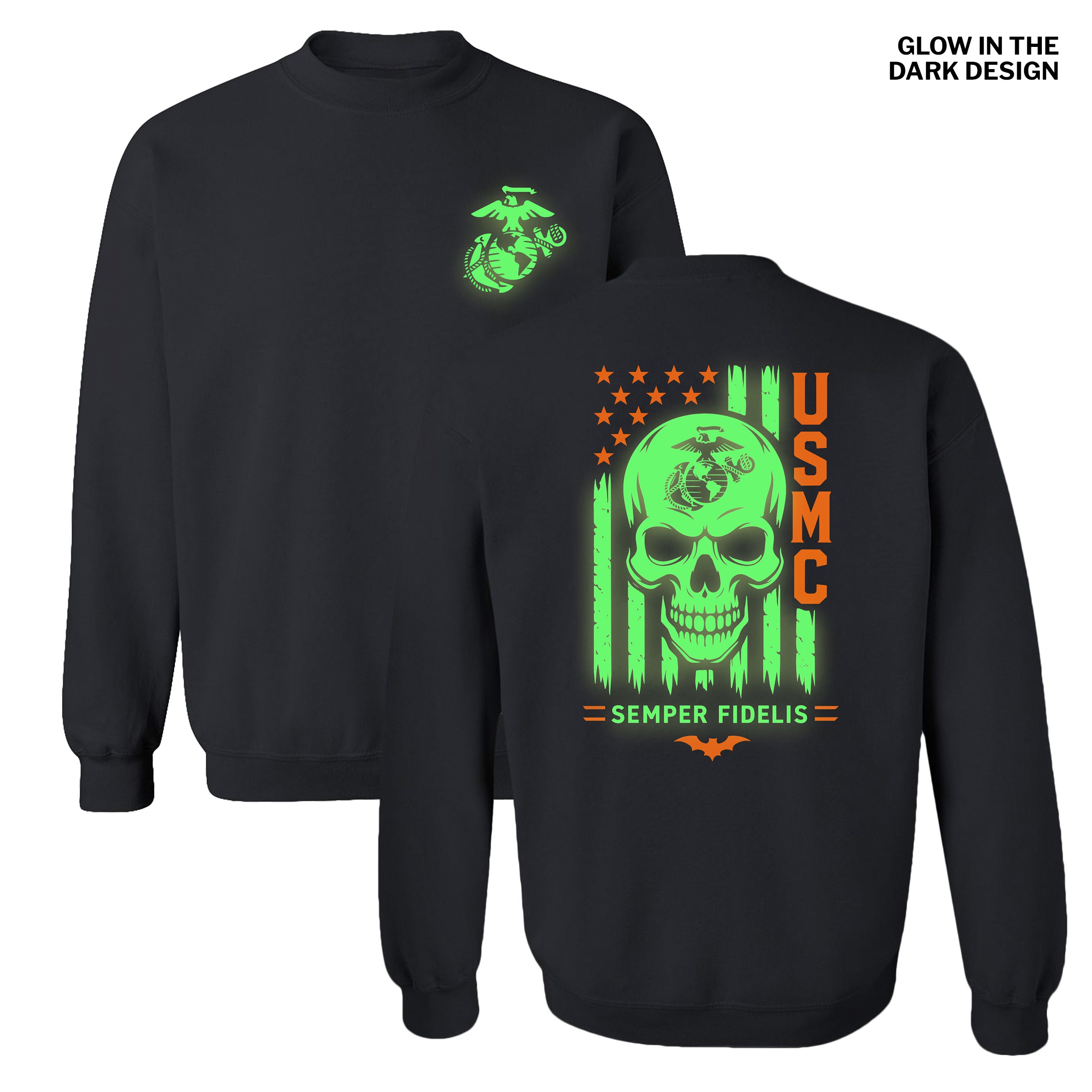 USMC Skull & Stripes Glow-in-the-Dark Halloween Sweatshirt
