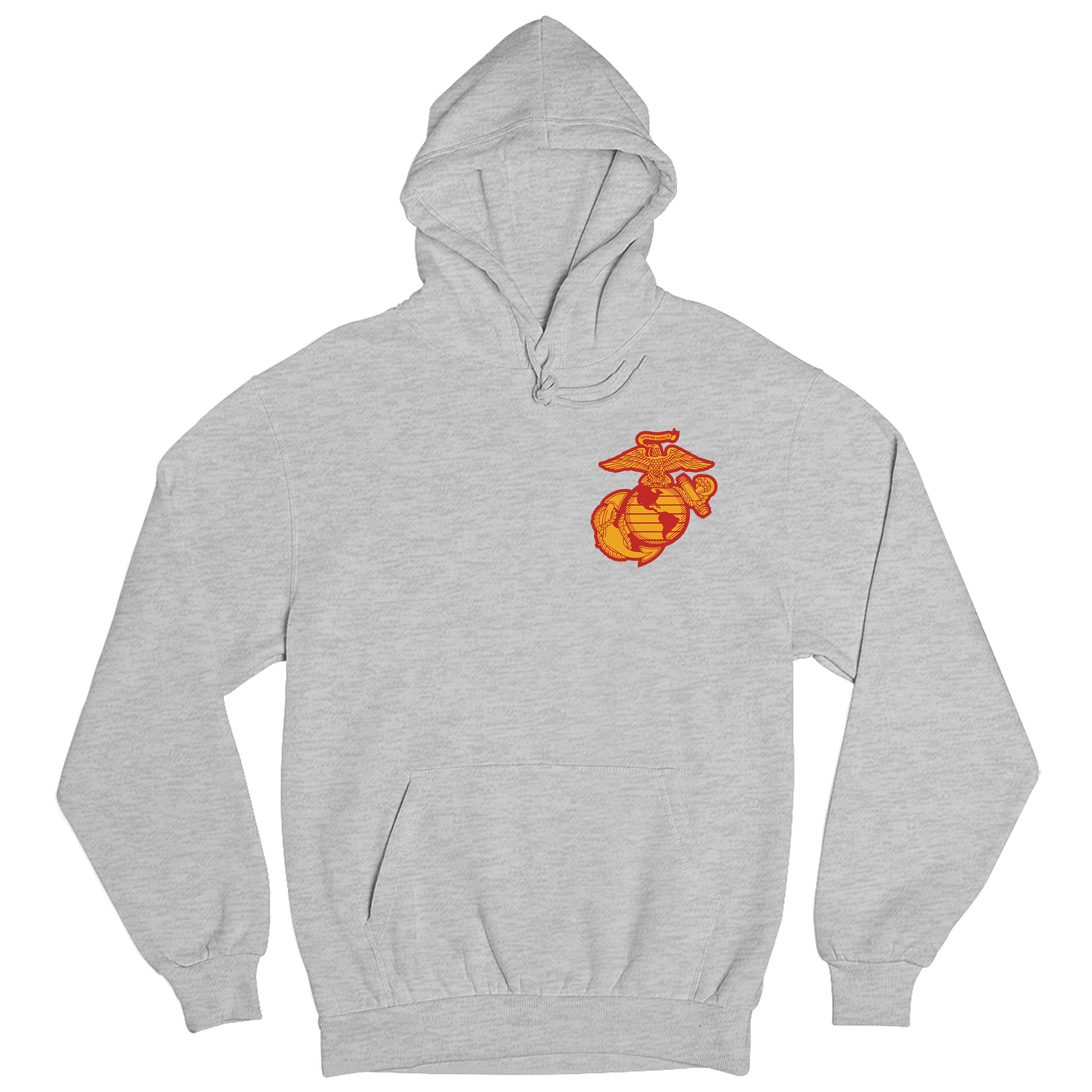 Grey USMC Hoodie with chest EGA. Marines Motorcycle Hoodie