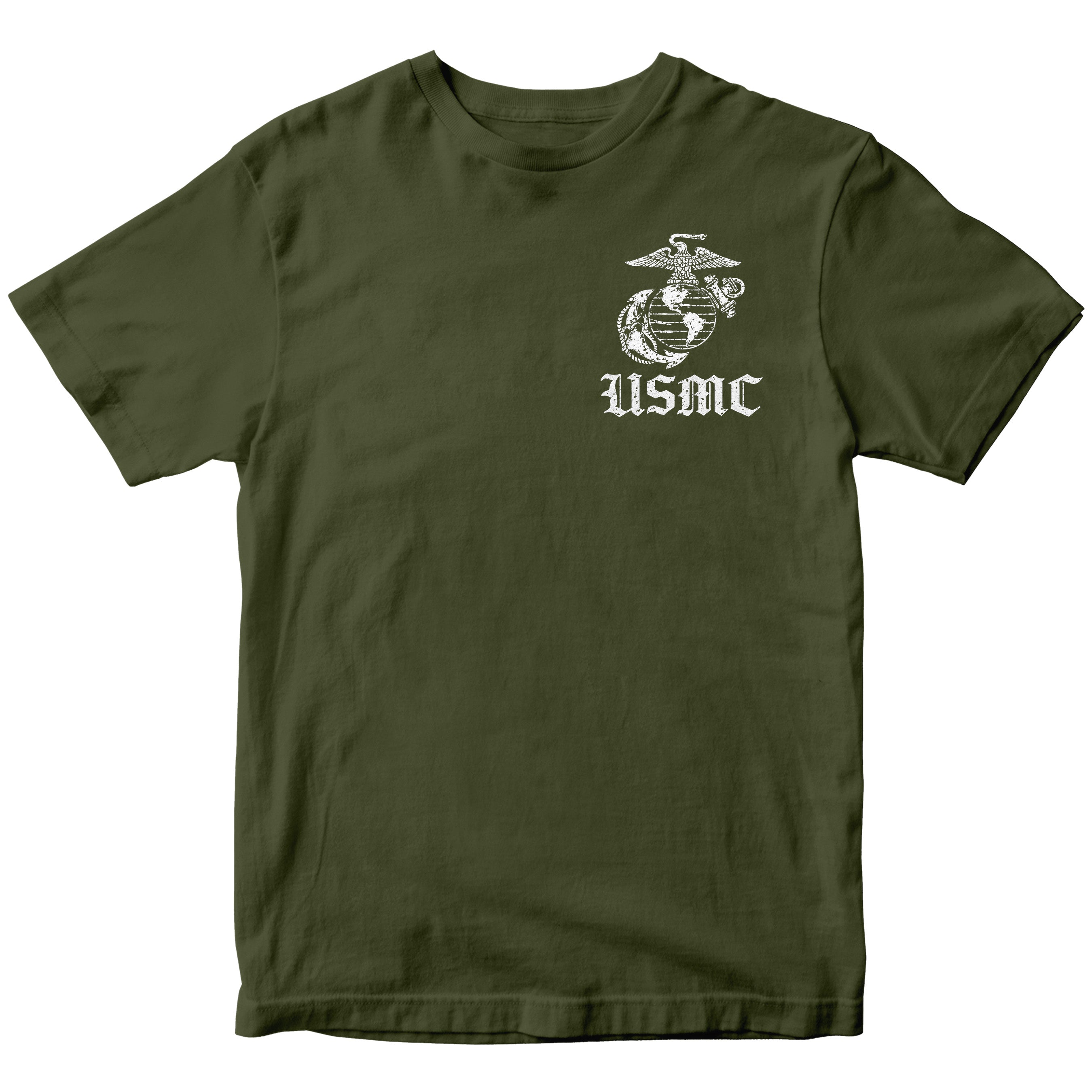 Green USMC Oath of Enlistment T-shirt with Eagle Globe and Anchor and full oath text.