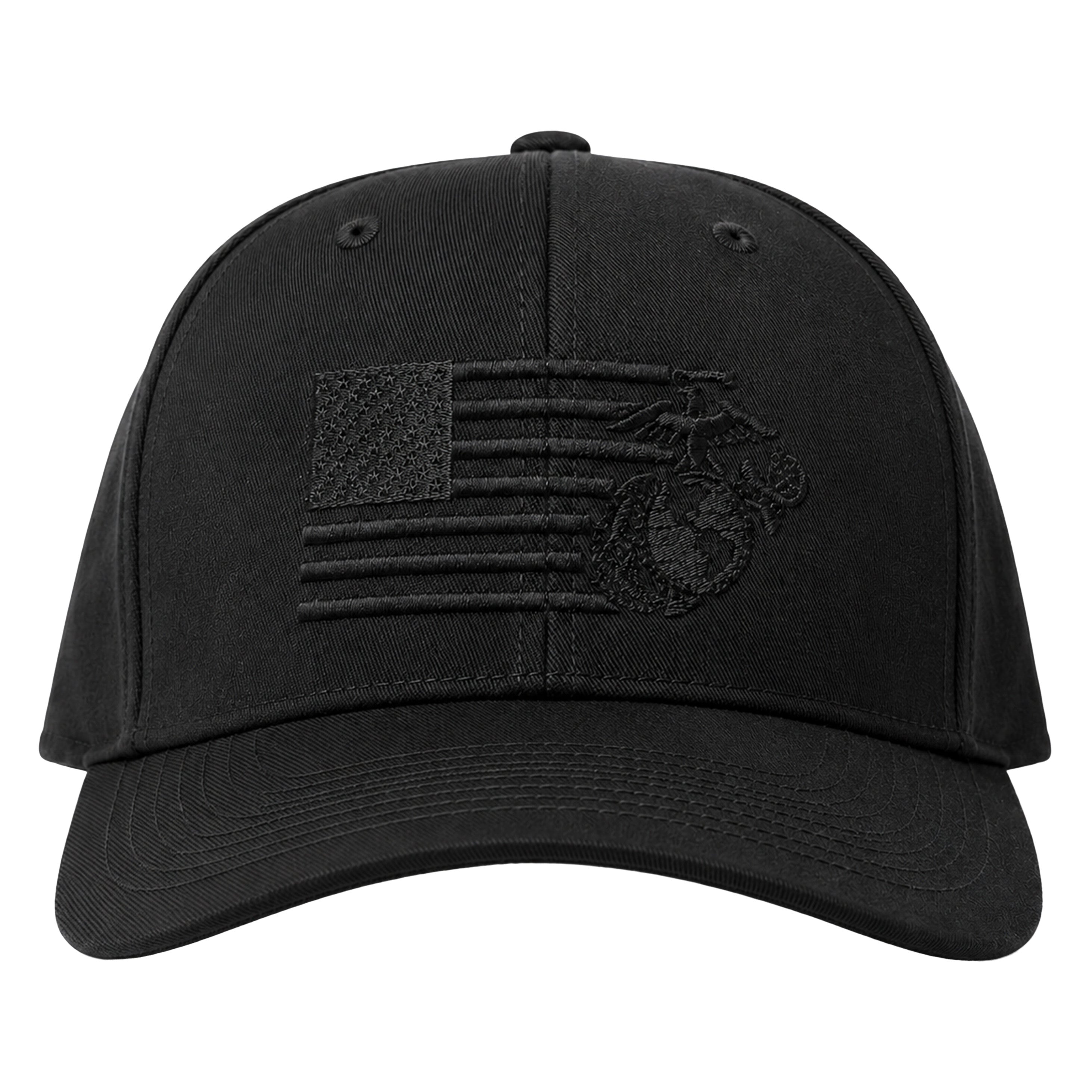 USMC Blackout Flag & EGA Embroidered Hat <br> Flexible Fit USMC Cover