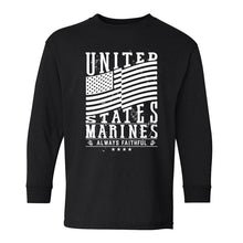 USMC Marines Waving Flag Black Long Sleeve T-Shirt