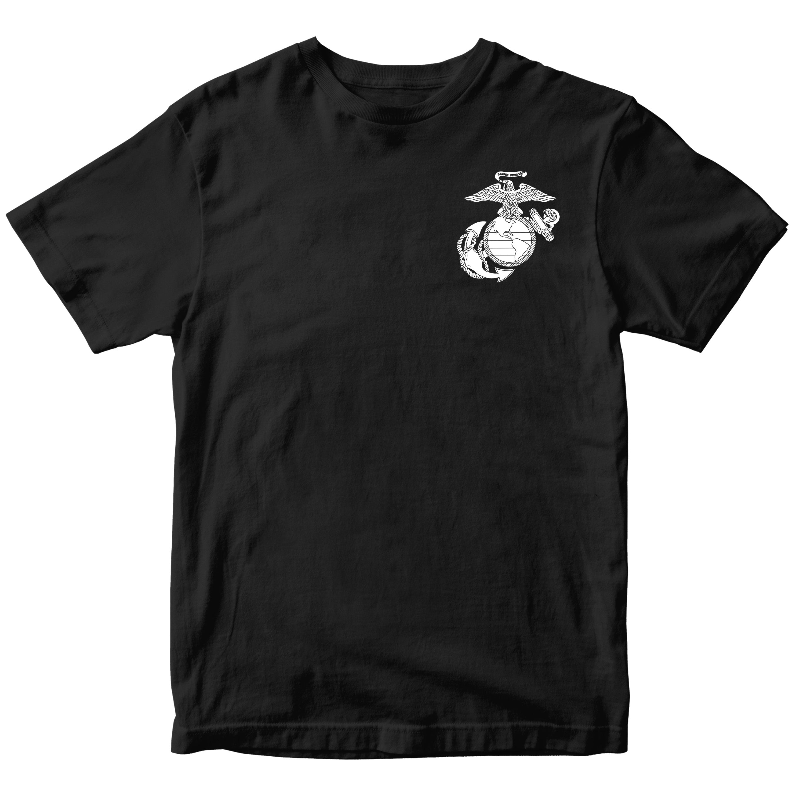 Marines vintage EGA chest seal T-shirt with Eagle Globe and Anchor cotton tee.  Black USMC Tee