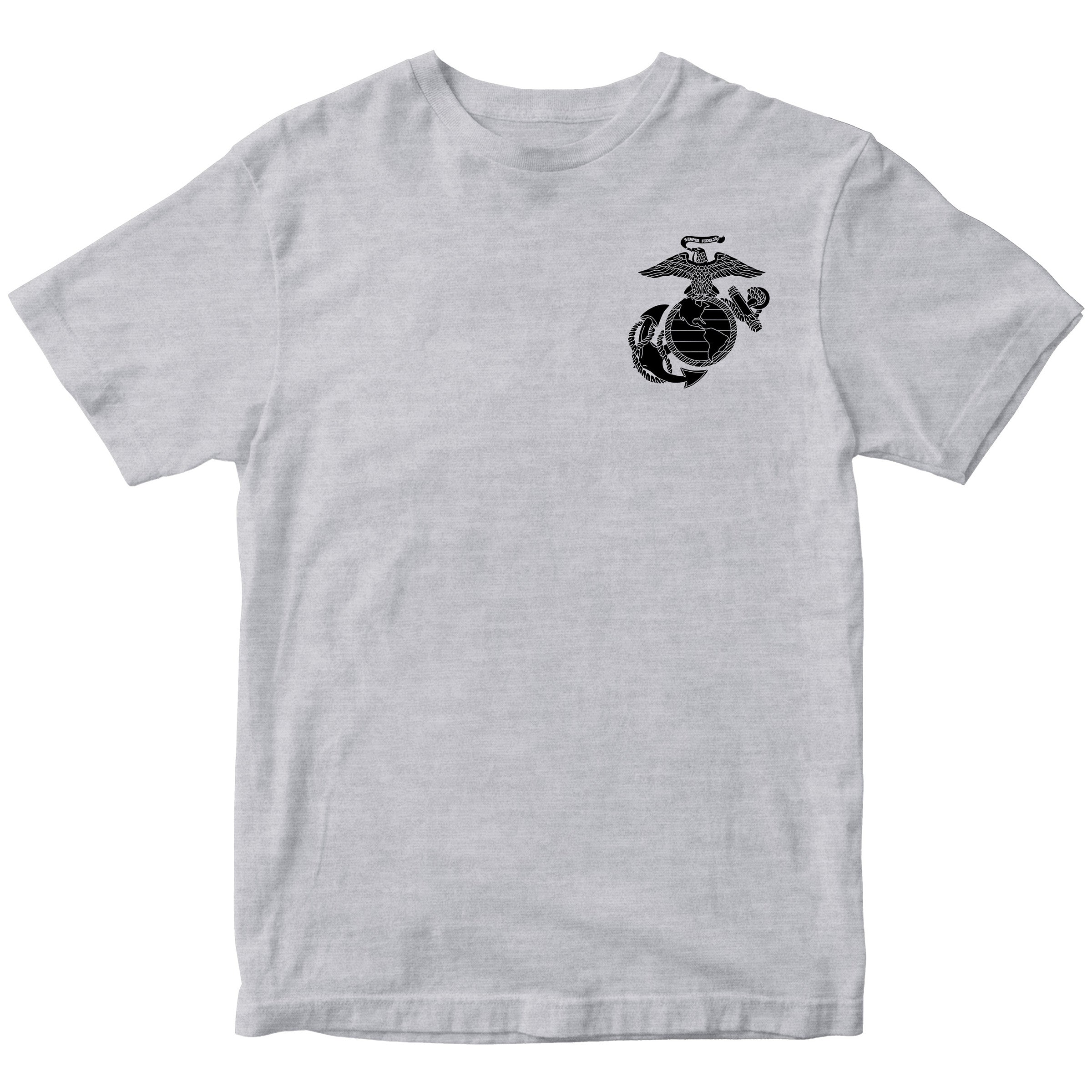 Marines vintage EGA chest seal T-shirt with Eagle Globe and Anchor cotton tee.  Grey USMC Tee