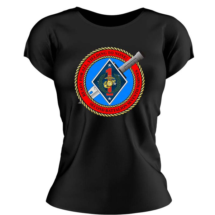 Second Battalion Seventh Marines USMC Unit ladie's T-Shirt, 2/7 USMC Unit logo, USMC gift ideas for women, Marine Corp gifts for women 2nd Battalion 7th Marines