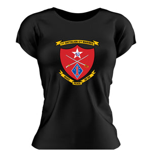 First Battalion Fifth Marines USMC Unit ladie's T-Shirt,  1/5 USMC Unit logo, USMC gift ideas for women, Marine Corp gifts for women 1st Battalion 5th Marines