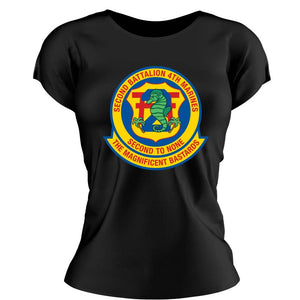 Second Battalion Fourth Marines,  (2/4) Marines USMC Unit ladie's T-Shirt, 2/4 USMC Unit logo, USMC gift ideas for women, Marine Corp gifts for women 2nd Battalion 4th Marines