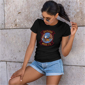 MWSS-174 USMC Unit ladie's T-Shirt, MWSS-174 logo, USMC gift ideas for women, Marine Corp gifts for women Marine Wing Support Squadron 174 black