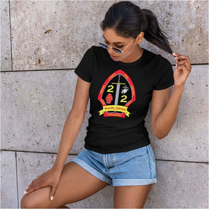 Second Battalion Second Marines,  (2/2) Marines USMC Unit ladie's T-Shirt, 2/2 USMC Unit logo, USMC gift ideas for women, Marine Corp gifts for women 2nd Battalion 2nd  Marines