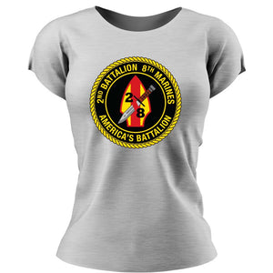 Second Battalion Eighth Marines USMC Unit ladie's T-Shirt, 2/8 USMC Unit logo, USMC gift ideas for women, Marine Corp gifts for women 2nd Battalion 8th Marines