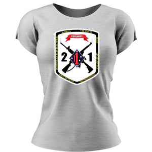 Second Battalion First Marines USMC Unit ladie's T-Shirt,  2/1 USMC Unit logo, USMC gift ideas for women, Marine Corp gifts for women 2d Battalion 1st Marines