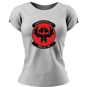 Marine Aviation Logistics Squadron 16 (MALS-16) Marines USMC Unit ladie's T-Shirt, MALS-16 USMC Unit logo, USMC gift ideas for women, Marine Corp gifts for women MALS-16