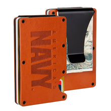 Leather Navy RFID Blocking Metal Wallet