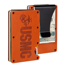 Leather USMC RFID Blocking Metal Wallet