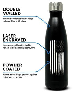 17oz American Flag Stainless Steel Black Water Bottle Infographic